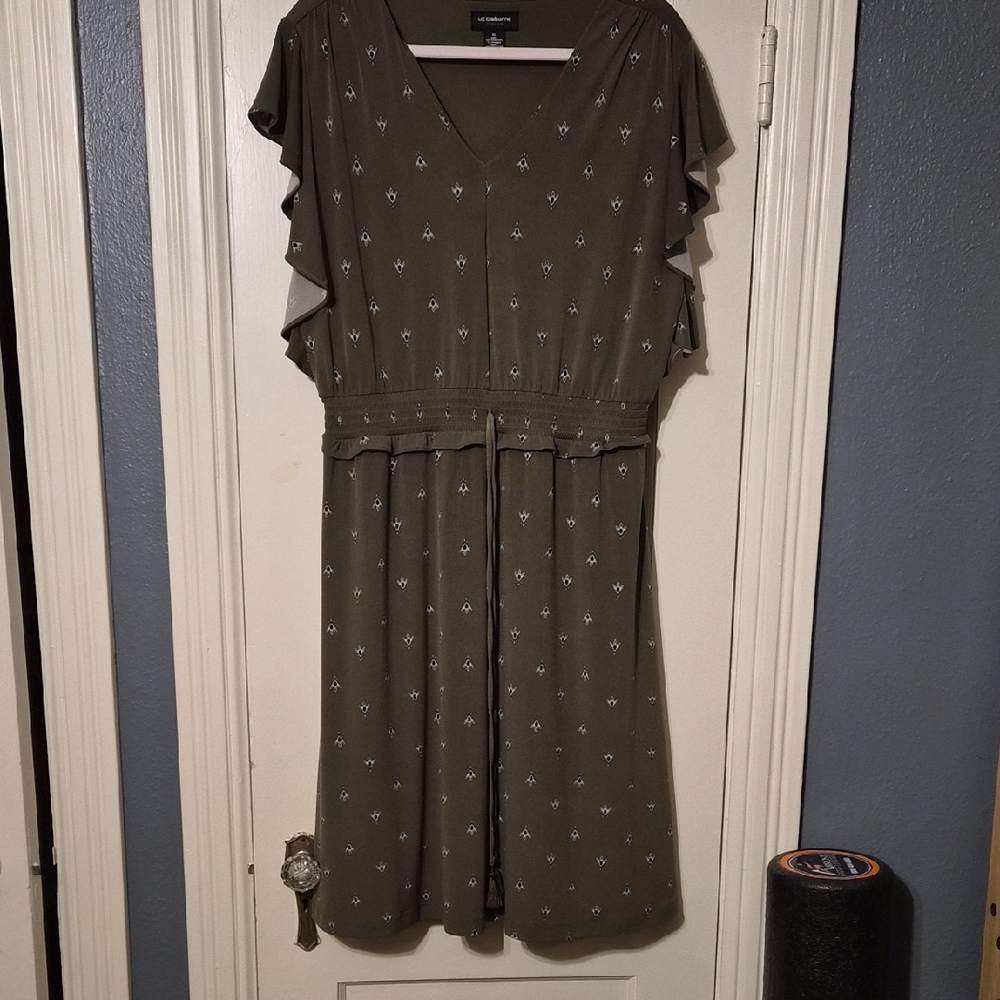 Universal Thread Olive Midi Dress with White Patterns